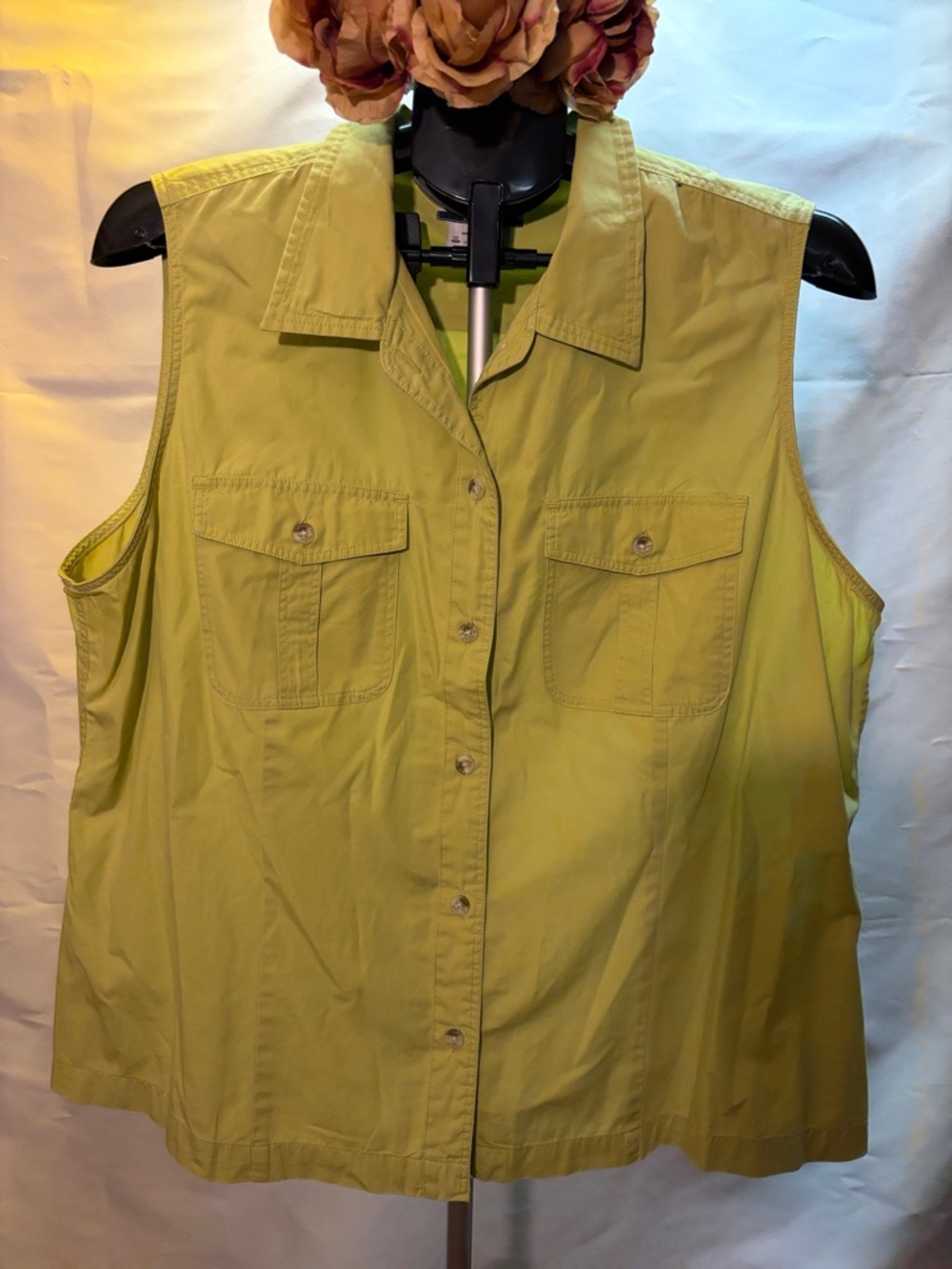 Columbia Sleeveless Button-Down Shirt in Lime Yellow